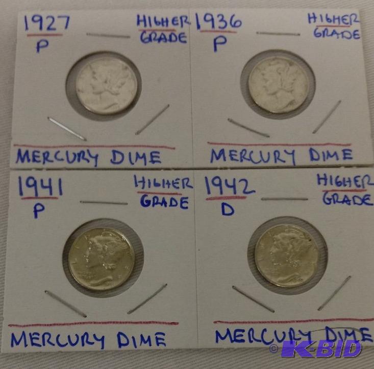 1927P, 1936P, 1941P and 1942  D higher grade at Mercury dimes