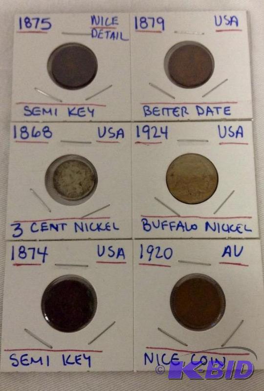 Six US vintage coins