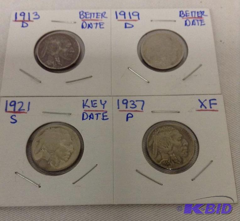 4 US vintage semi key dates  buffalo nickels