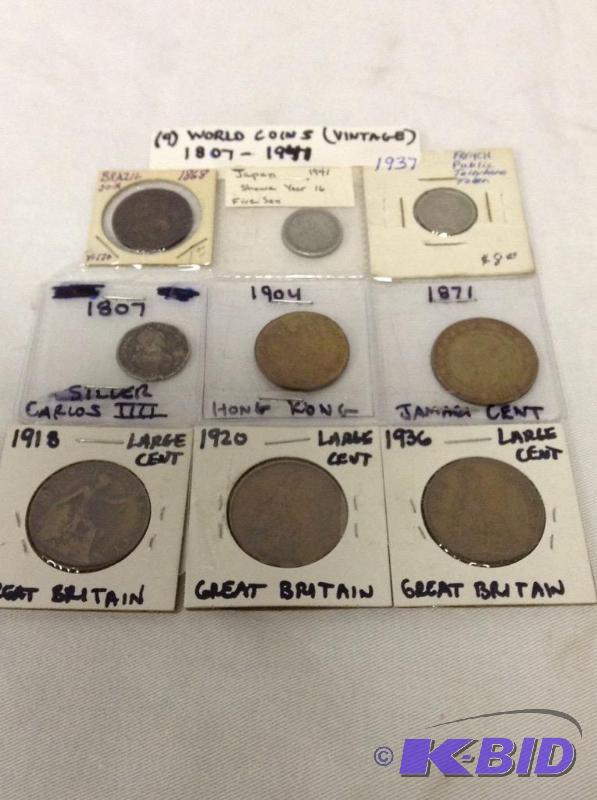 Nine world coins dated 18071941