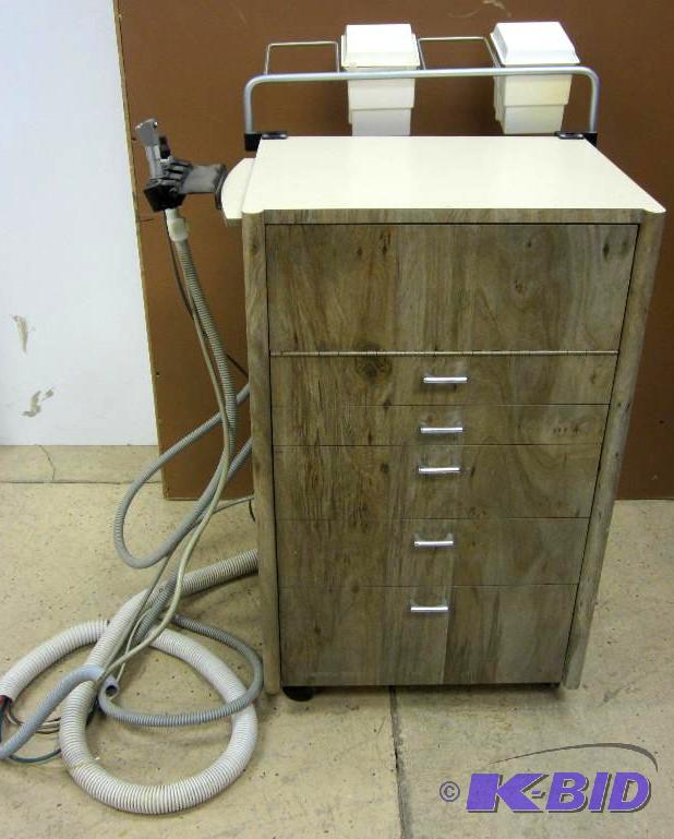 lot 4 image: Wood grain mobile cabinetcart with accessories