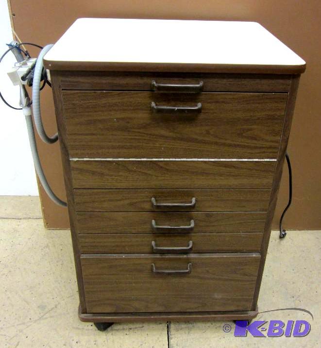 lot 5 image: Wood grain mobile cabinetcart with accessories