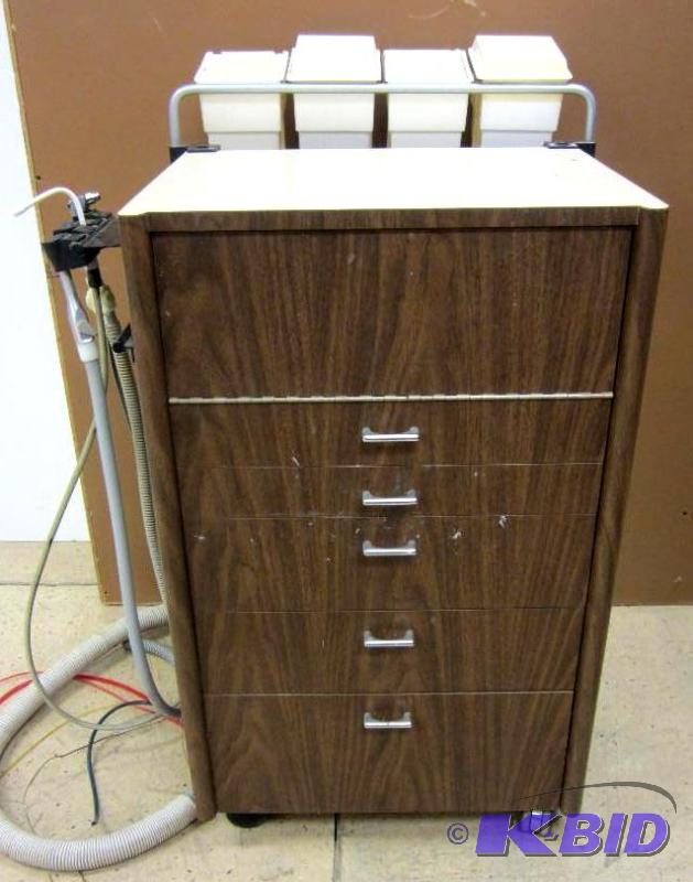 lot 7 image: Wood grain mobile cabinetcart with accessories