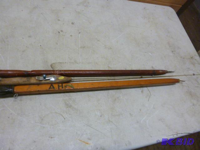 lot 132 image: Three Older Ice Fishing Rods One with built i...