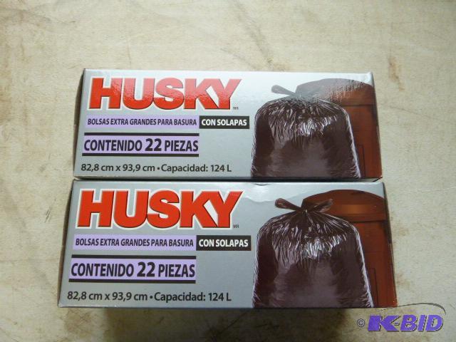 lot 73 image: Two Boxes of Husky 33 Gallon Flap Tie Trash B...