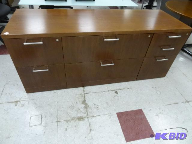 lot 110 image: Wood Office Credenza, 5 Drawer, 2 Lateral Dra...