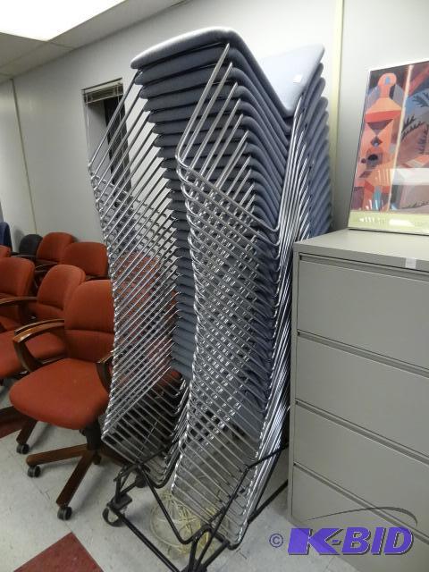 lot 150 image: 31 Metal Framed Stack Chairs on Cart...