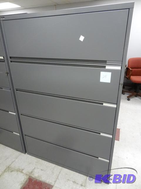 lot 173 image: 42" Metal 5 Drawer Lateral File with Loc...