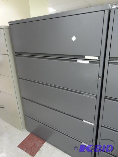 lot 174 image: 42" Metal 5 Drawer Lateral File with Loc...