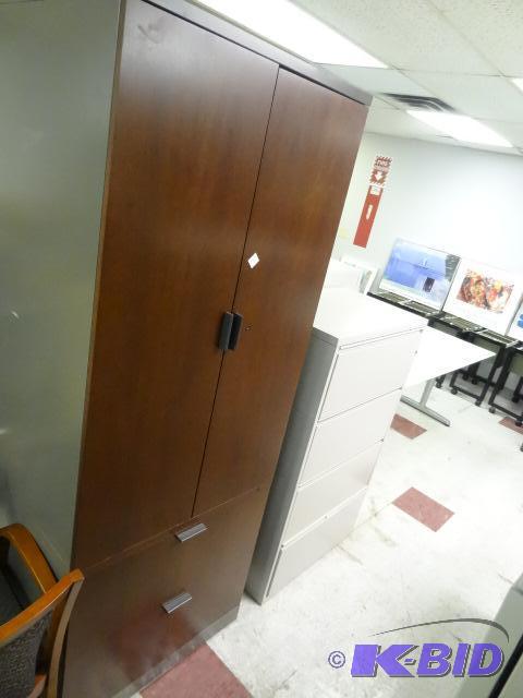 lot 214 image: Metal cabinet with 2 laminate doors and 2 lam...