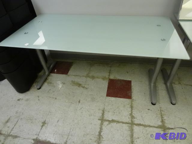 lot 219 image: glass top office desk with metal frame. 63 x ...