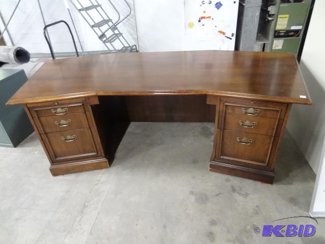 lot 234 image: Wood Office Desk 6 Drawer 96 X 38...