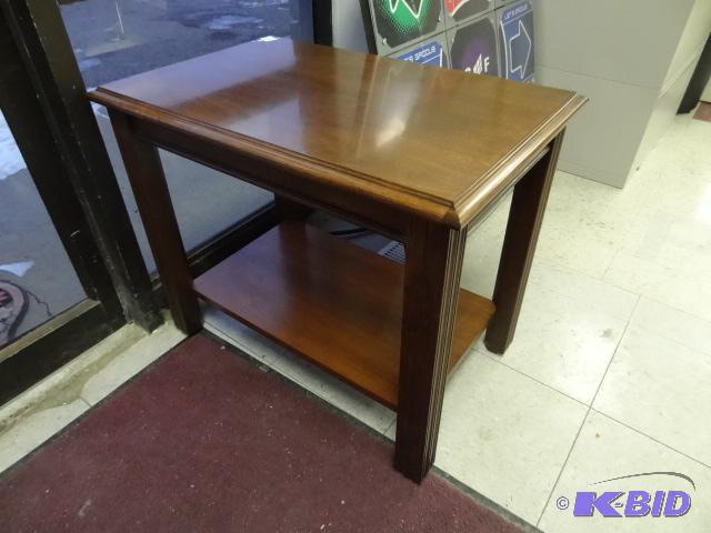 lot 25 image: wood end table. 18 x 18 x 23...