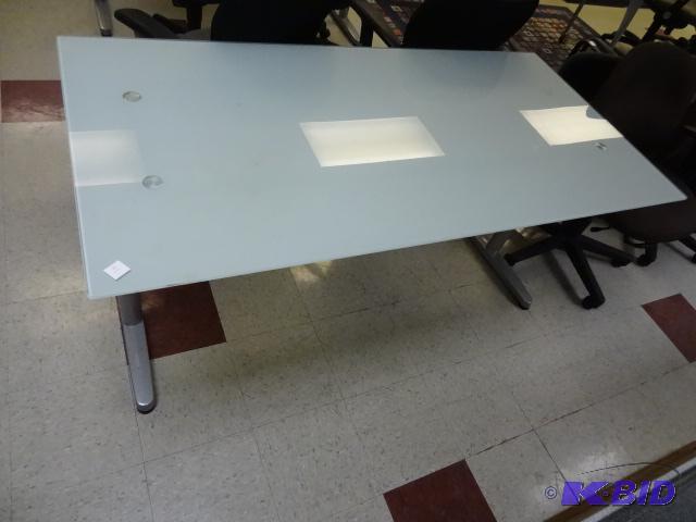 lot 47 image: Glass Top Desk with Metal Frame. 63 X 32 X 30...