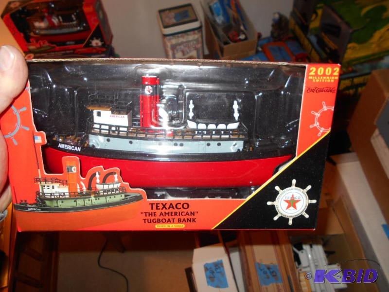 lot 148 image: Texaco Tugboat bank. Metal. New in Box...