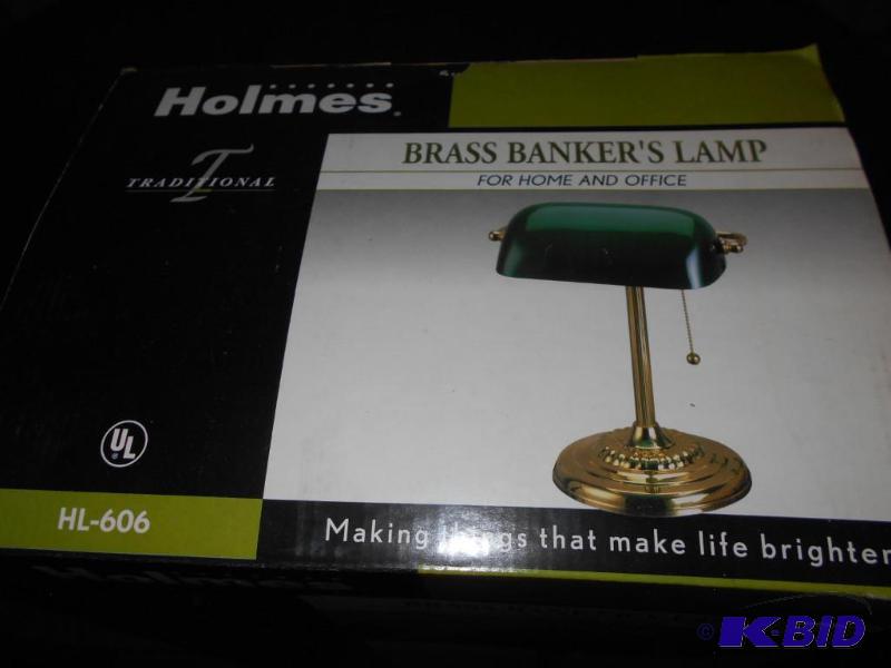 lot 20 image: Brass banker lamp, 14 new in box...