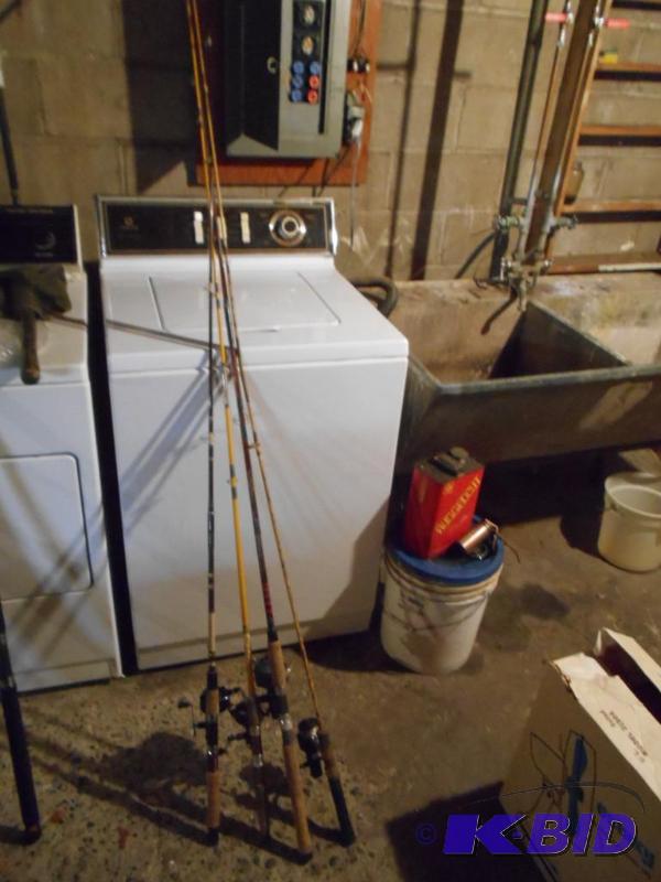 lot 307 image: Set of four spinning reels on fishing poles....