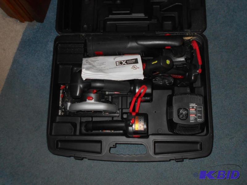 lot 349 image: Craftsman cordless set, light, drill, circula...