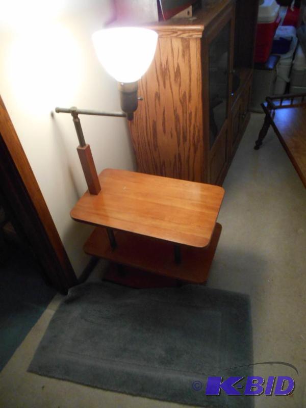 lot 6 image: End table with lamp, wood, some blemishes...