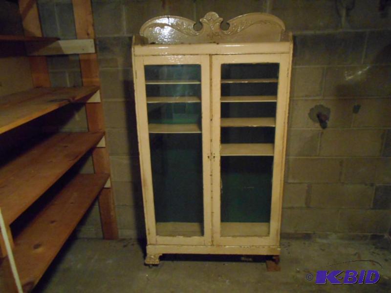 lot 60 image: old china hutch, broken lower leg...