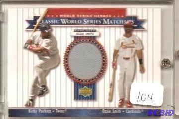 lot 104 image: 2002 Kirby PuckettOzziue Smith Card with Ozzie Smith Jersey