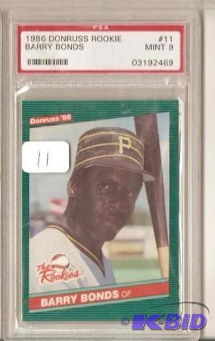 lot 11 image: 1986 Barry Bonds Donruiss Rookie PSA 9