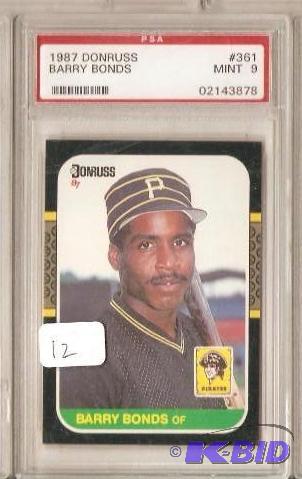 lot 12 image: 1987  Donruss Barry Bonds PSA 9