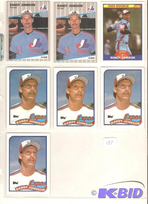lot 187 image: 7 1989 Randy Johnson Rookie Cards - Will be inducted into HOF this year.