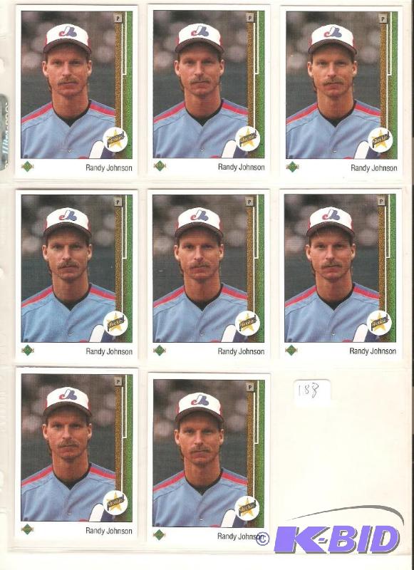 lot 188 image: 8 1989 Upper Deck Randy Johnson Rookie Cards- Will be inducted into HOF this year
