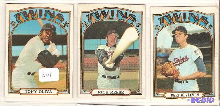 lot 201 image: 1972 Topps Tonu Oliva, Rich Reese and HOF Bert Blyleven