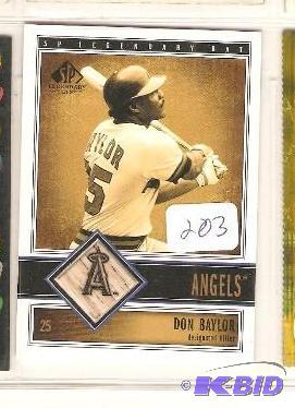 lot 203 image: 2002 Don Baylor Bat Card