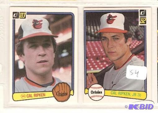 lot 54 image: Cal Ripken 1982 Donruss Rookie and 1983 2nd year card