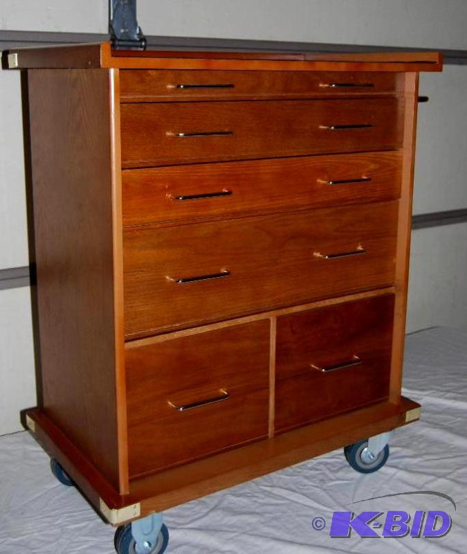 lot 10 image: Rolling Storage Cabinet, ash veneers, oak fin...