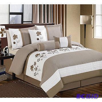 Floral Embroidered 7pc Queen Comforter Set - ...