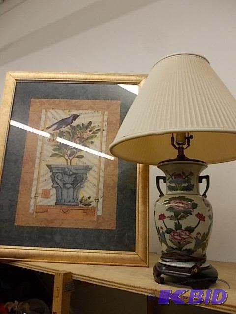 Framed Floral Print 25x32, Floral Lamp With S...