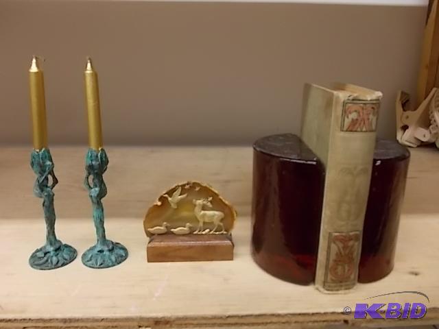 Pair Of Amber Glass Book Ends, Vintage Book, ...