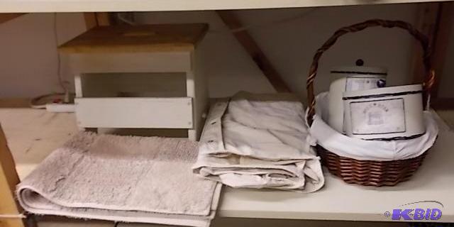 Wood Step Stool, Cream Rug, Lined Basket, 2-T...
