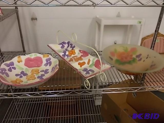 3-Large Serving Dishes (Glass Bowl Marked Sti...