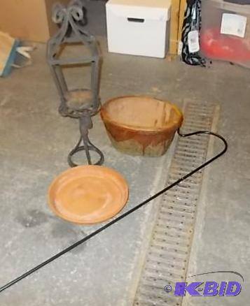 Shepherd Hook, Glazed Cement Plant Pot, Foote...