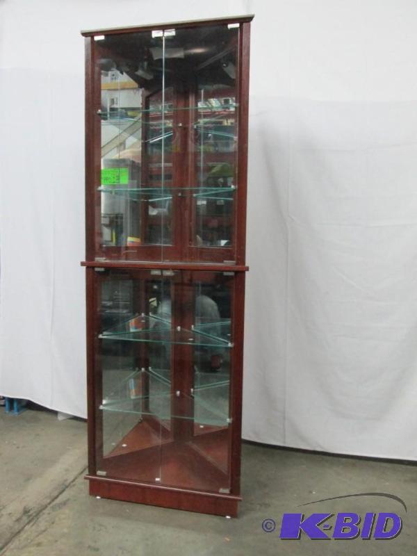lot 10 image: Alcove 3-Sided Corner Curio Cabinet - Walnut
