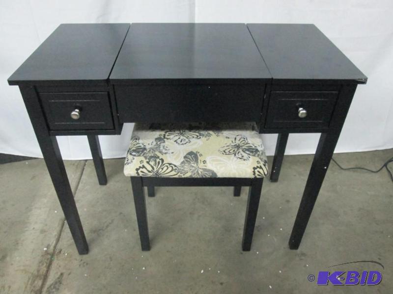 lot 12 image: Black Vanity and Bench Set