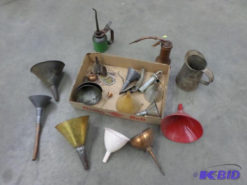 lot 23 image: Lot Of Misc Oil Cans & Funnels...