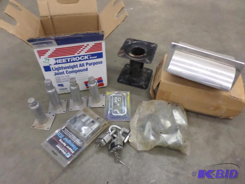 lot 99 image: Box Of Table Legs, Seat Bracket, U-Bolts, Et...