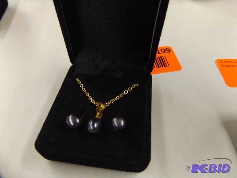 Dark Blue Pearl Earring and Necklace Pair