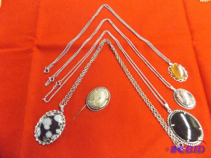 Stone pendants, chains and stone broach