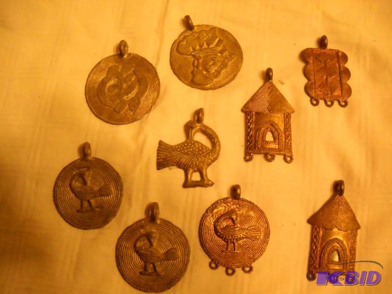 New African Brass Ornaments, set of 9 larges...