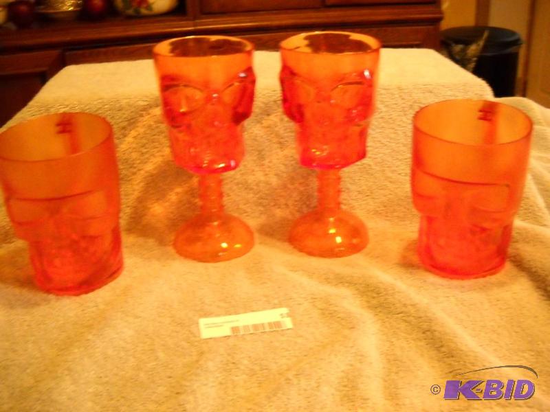 New Orange (2) Plastic Skull Wine Glasses &am...
