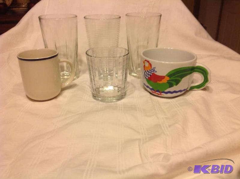 Assorted glassware &amp 2 cups. 3 tumblers a...