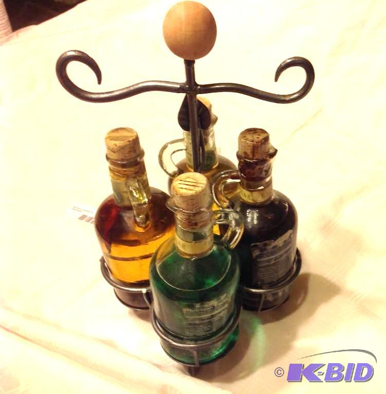 NOS Oil &amp Vinegar Set in decorative metal...