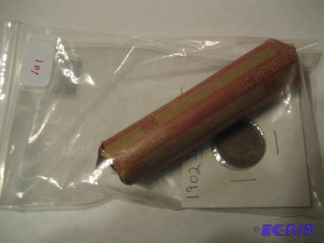 lot 101 image: ROLL OF WHEAT PENNYS DATES VARY 1909-1958 MAY...
